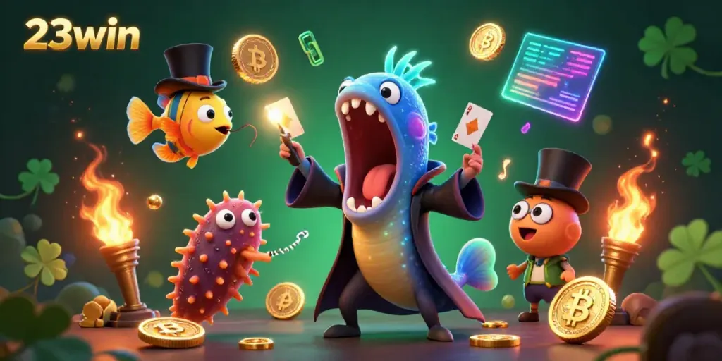 Engage with the exciting magic performance of 23win's underwater characters, showcasing dazzling crypto elements and casino thrills.