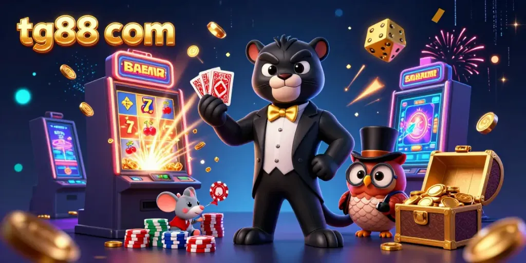 Engage in thrilling action at tg88 com with vibrant slot machines and charming casino characters.
