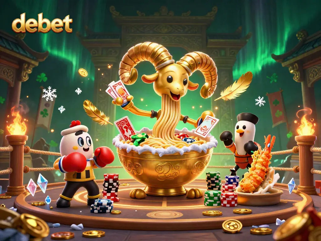 Engage with debet's exciting gaming world featuring a dynamic scene of 3D characters and elements.
