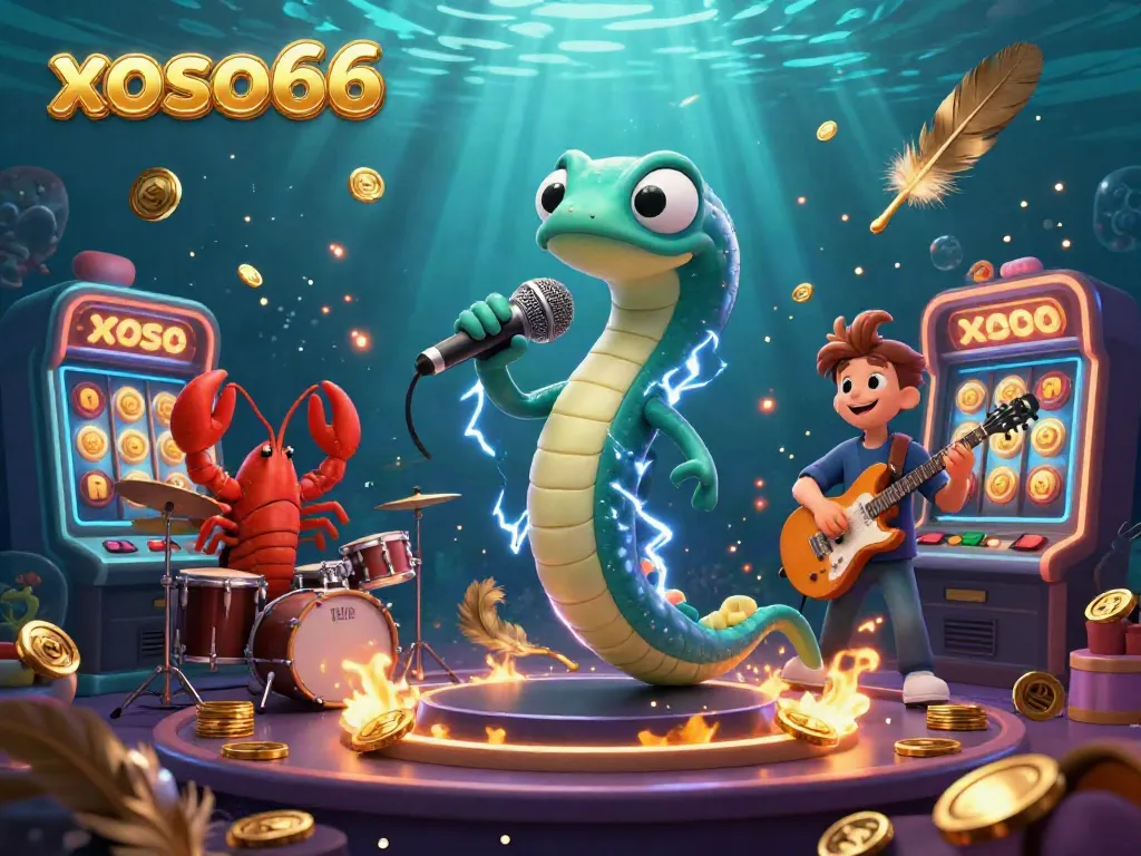 Xoso66 brings excitement to underwater gaming with a DJ eel and vibrant casino stage.