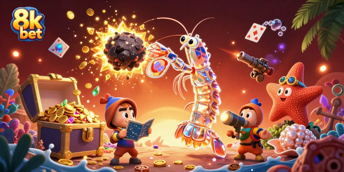 Experience the thrill of 8k bet with a galactic samurai shrimp bursting through gems in a vibrant casino scene.