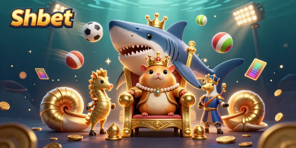 Bet on shbet with the fierce golden hamster king in an underwater casino scene