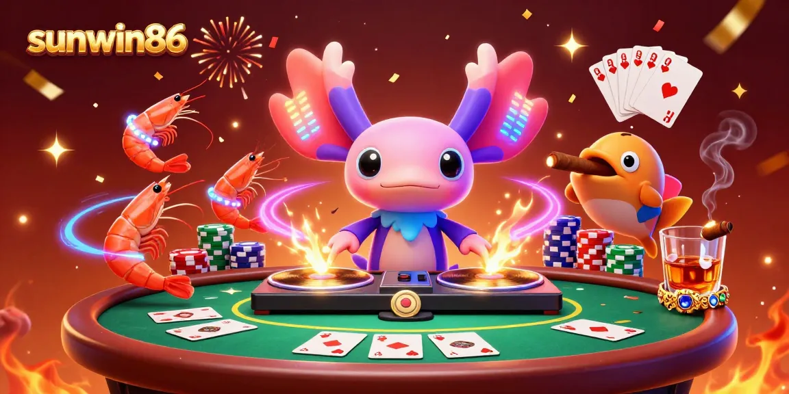Experience sunwin86's vibrant 3D illustration showcasing a lively underwater casino scene rich with gaming elements.