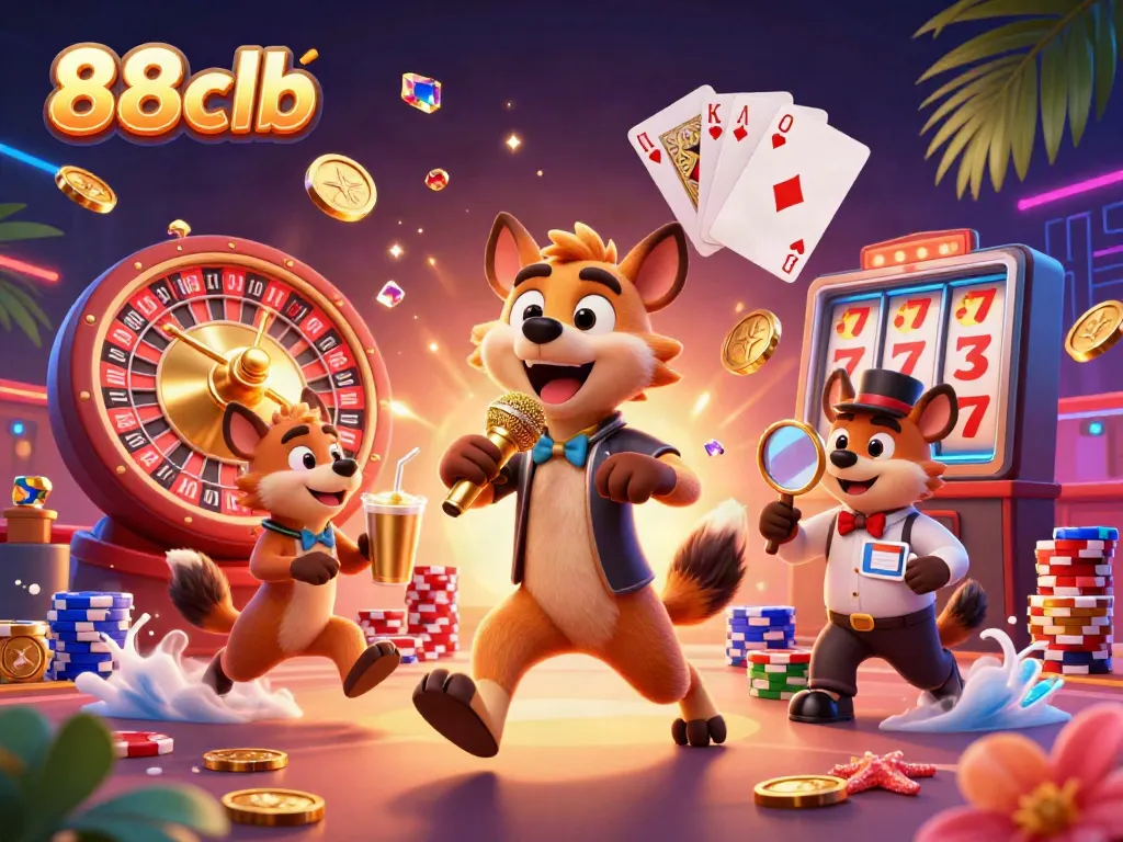 Hyena characters engaging in casino fun, featuring the lively 88clb comedy club scene.