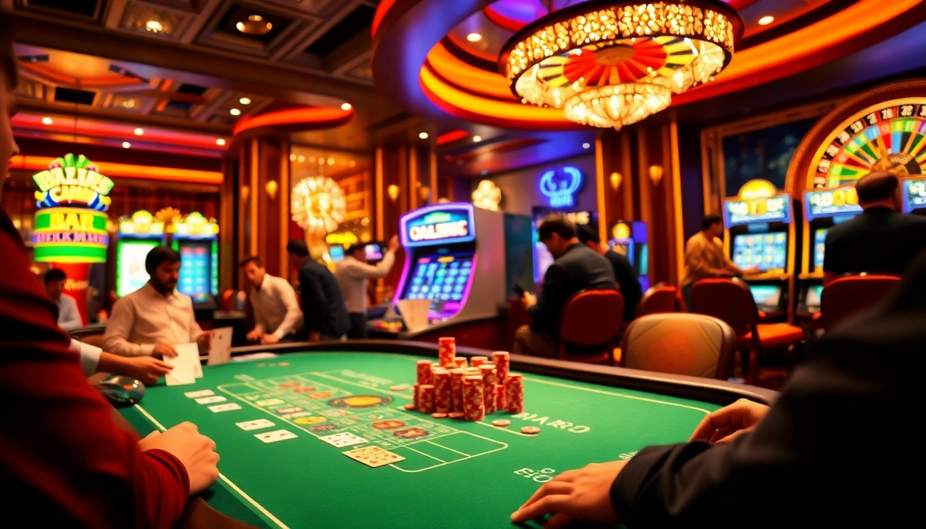 Experience the thrill of 68VIP at a luxury casino featuring vibrant tables and excited players.