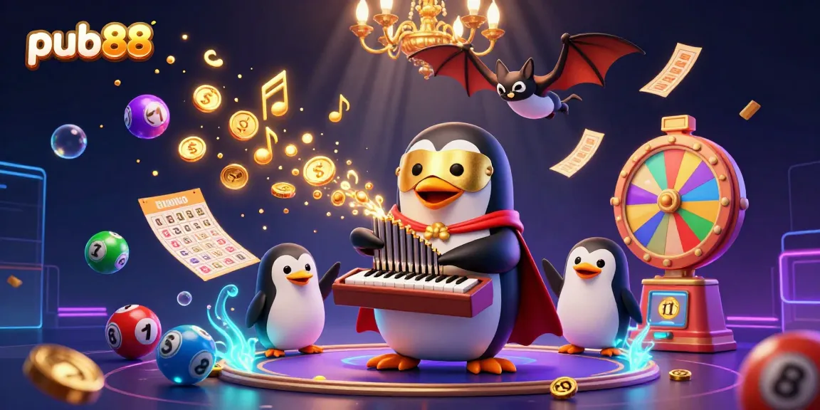 Experience winning moments at pub88 with energetic casino-themed illustrations featuring dynamic gaming elements.