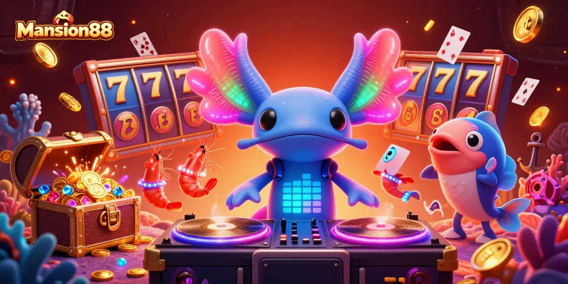 Mansion88 delivers exhilarating casino action featuring vibrant axolotl DJ and underwater elements.
