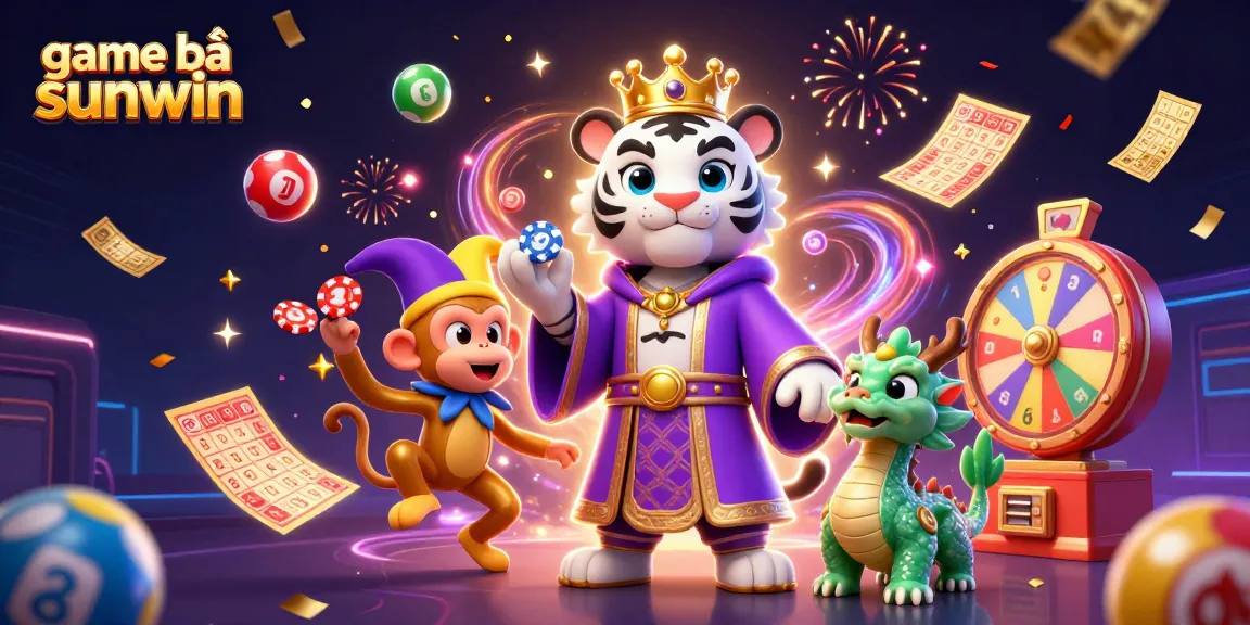 Engage with game bài sunwin featuring a vibrant scene of animated characters celebrating wins.