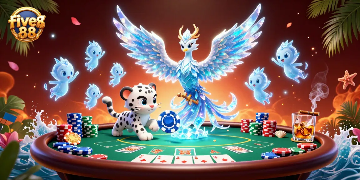 Experience thrilling action at five88 Casino, featuring a vibrant 3D scene with characters and poker excitement.