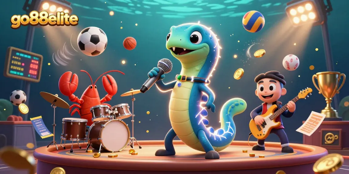 Experience the vibrant underwater casino with go88elite's dynamic characters performing in an electrifying scene.