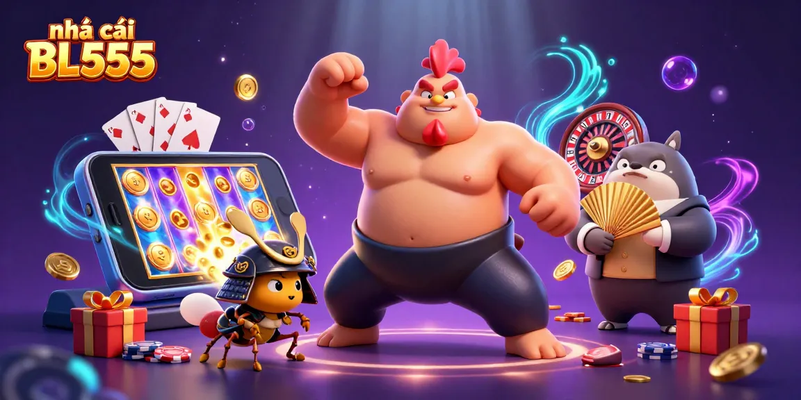 Engage with nhà cái BL555 through an exciting dynamic 3D illustration highlighting casino elements.