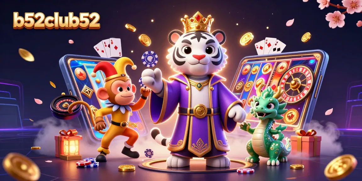 Win big with b52club52 in this vibrant 3D casino scene filled with games and excitement.